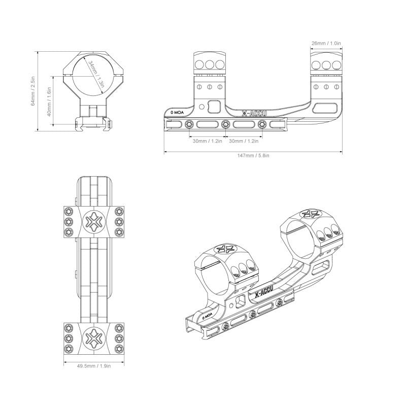 ATTACCO PICATINNY CANTILEVER 34mm h40 "XASR-3014"