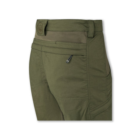 Pantaloncini LowPro tecnici verdi da caccia e outdoor con tasche e inserti stretch