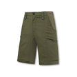 Pantaloncini LowPro tecnici verdi da caccia e outdoor con tasche e inserti stretch