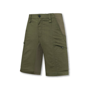 Pantaloncini LowPro tecnici verdi da caccia e outdoor con tasche e inserti stretch