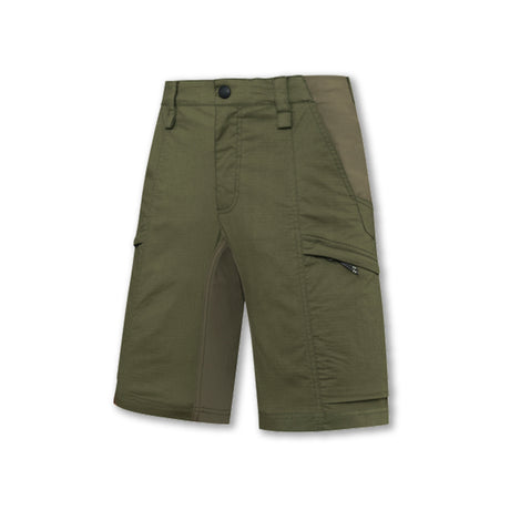 Pantaloncini LowPro tecnici verdi da caccia e outdoor con tasche e inserti stretch