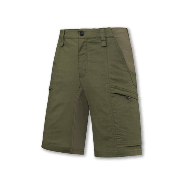 Pantaloncini LowPro tecnici verdi da caccia e outdoor con tasche e inserti stretch