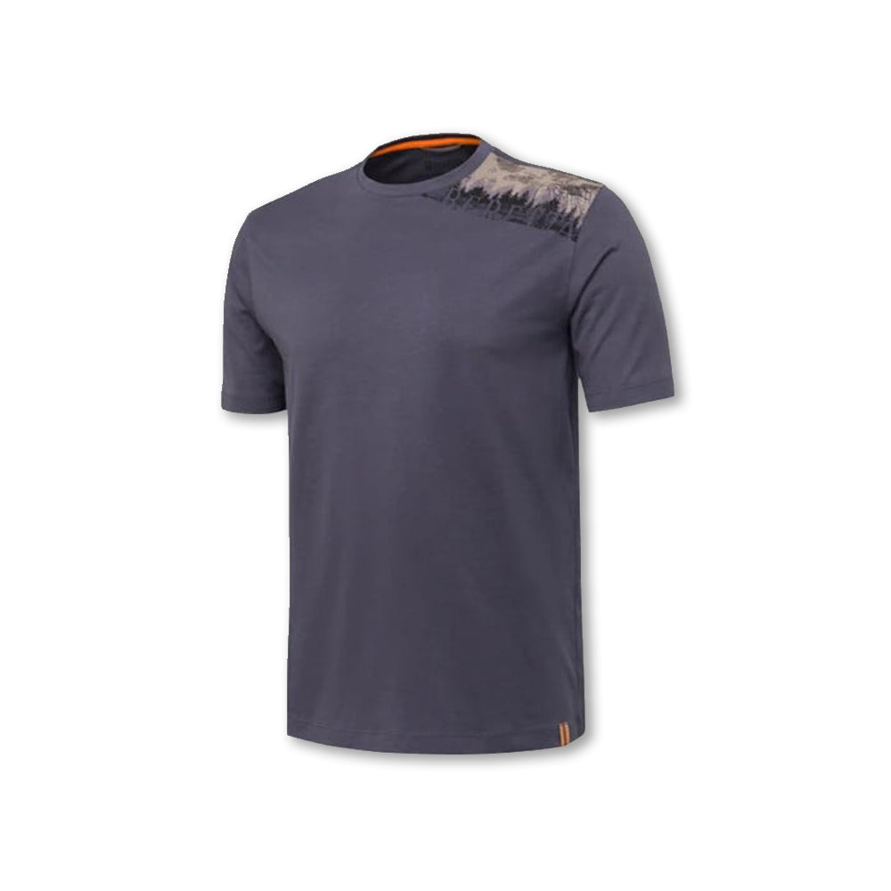 T-shirt Beretta Pine blu con stampa bosco su spalla