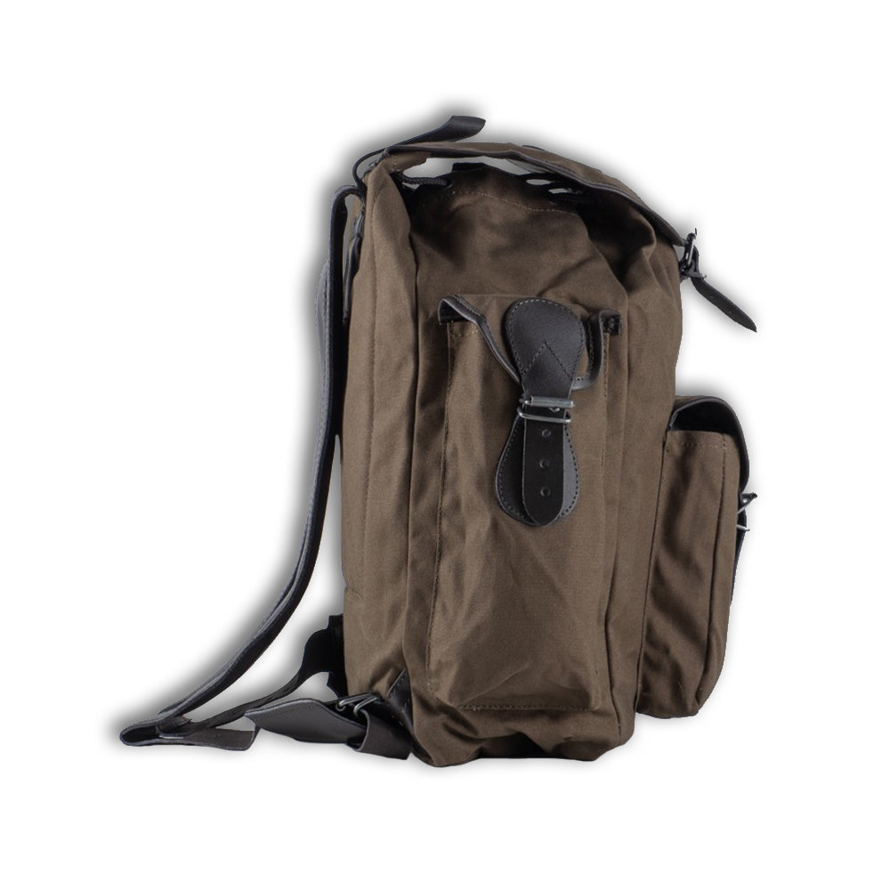 Zaino da caccia in canvas e pelle marrone 20L con tasche frontali e laterali