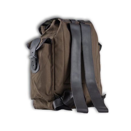 Zaino da caccia in canvas e pelle marrone 20L con tasche frontali e laterali