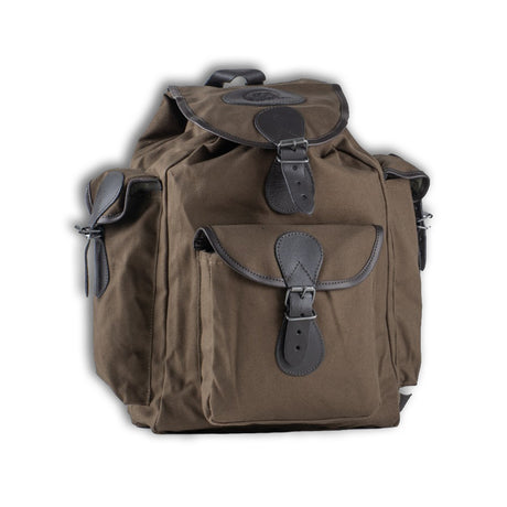 Zaino da caccia in canvas e pelle marrone 20L con tasche frontali e laterali
